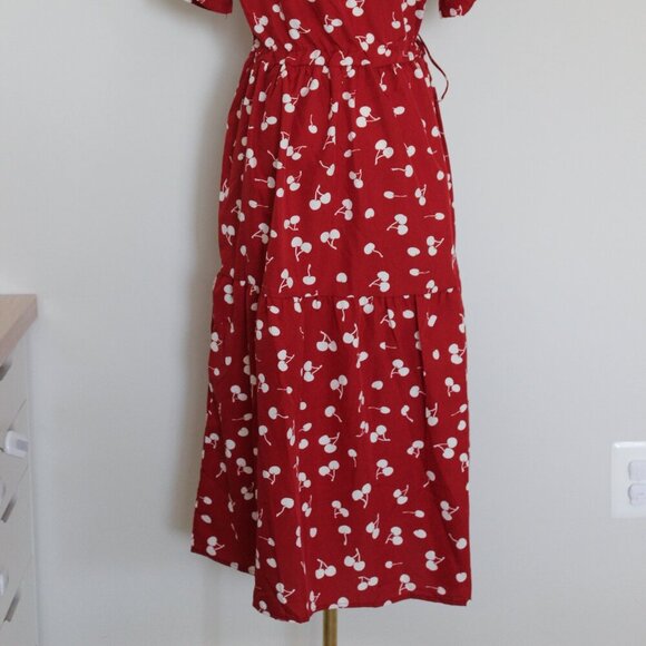 Dark Red Cherry Midi Dress - Picture 3 of 8
